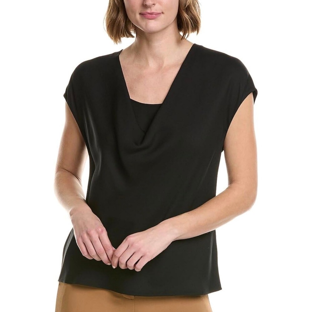 Vince Black Cowl Neck Cap Sleeve Viscose Top Women's Size Small Office Career